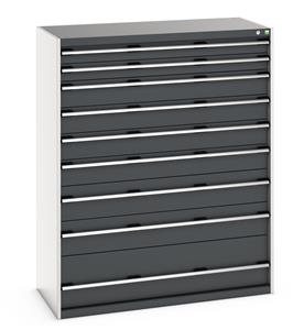 cubio drawer cabinet with 9 drawers. WxDxH: 1300x650x1600mm. RAL 7035/5010 or selected Bott Drawer Cabinets 1300 x 650 for your Workshop or Lab